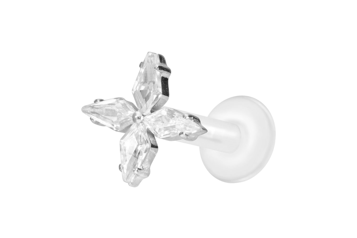 PTFE Labret Piercing mit Innengewinde + Titan-Aufsatz KRISTALLSTERN